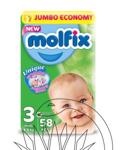 مولفيكس حفاضات للأطفال ميدي مقاس 3 (4-9 كجم) - 58 قطعة