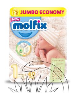 مولفيكس حفاضات للأطفال حديثي الولادة مقاس 1 (2-5 كجم) - 60 قطعة