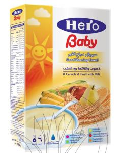 HERO BABY M 8CEREALS&FRUITS W/MILK 150GM